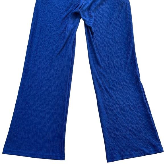 Monteau Blue Crinkle Jumpsuit Women’s Size S Belted Sleeveless Wide Leg - Picture 6 of 9